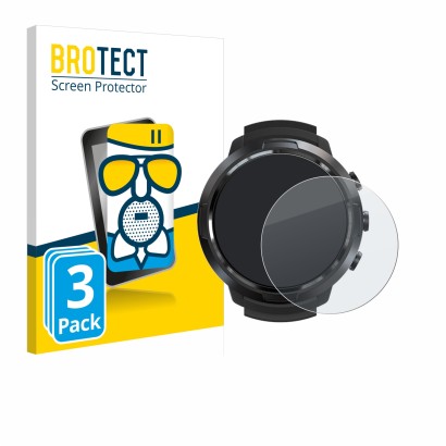 Front side of a product packaging with the brand logo BROTECT. Next to it is the device Suunto D5 shown with the corresponding