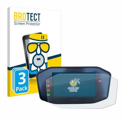 Front side of a product packaging with the brand logo BROTECT. Next to it is the device KTM 890 Duke R 2020 TFT Screen shown w