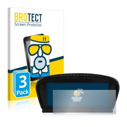 Front side of a product packaging with the brand logo BROTECT. Next to it is the device BMW 5 E60 2003-2007 iDrive Infotainmen