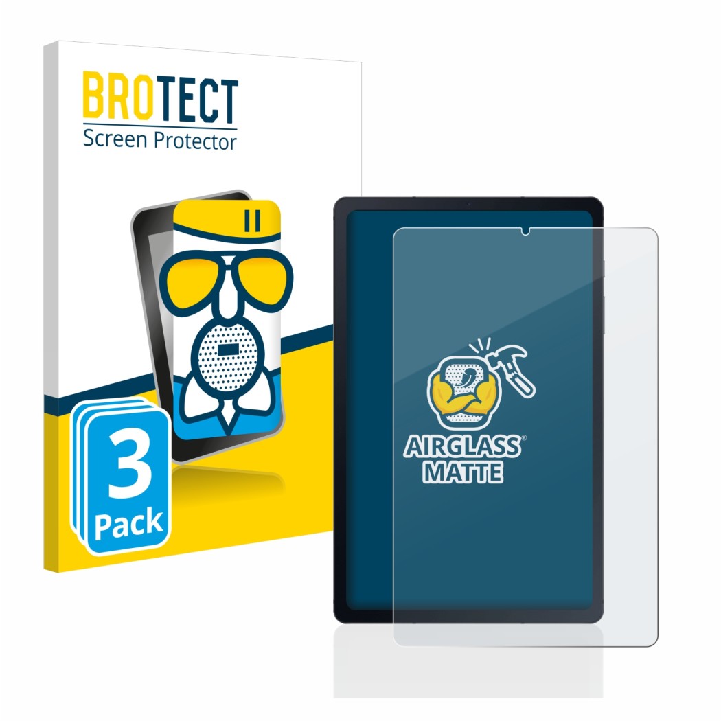 Vorderseite einer Produktverpackung mit dem Markenlogo BROTECT. Daneben ist das Gerät Samsung Galaxy Tab S6 Lite LTE 2020 mit 