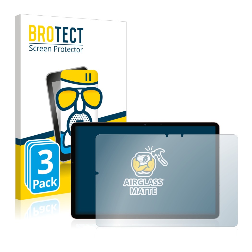 Front side of a product packaging with the brand logo BROTECT. Next to it is the device Samsung Galaxy Tab S7 LTE 2020 shown w