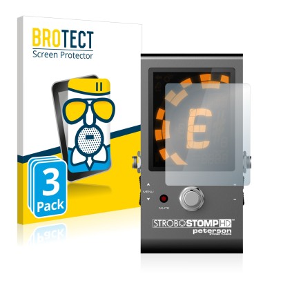 Front side of a product packaging with the brand logo BROTECT. Next to it is the device Peterson Strobostomp HD shown with the