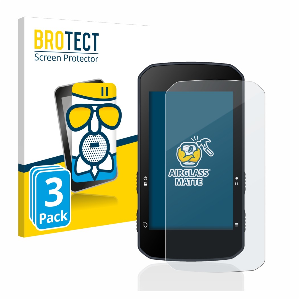 Parte frontal de un envase de producto con el logotipo de la marca BROTECT. Al lado se muestra el dispositivo Bryton Rider 750