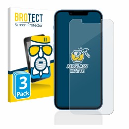 Parte frontal de un envase de producto con el logotipo de la marca BROTECT. Al lado se muestra el dispositivo Apple iPhone 13 
