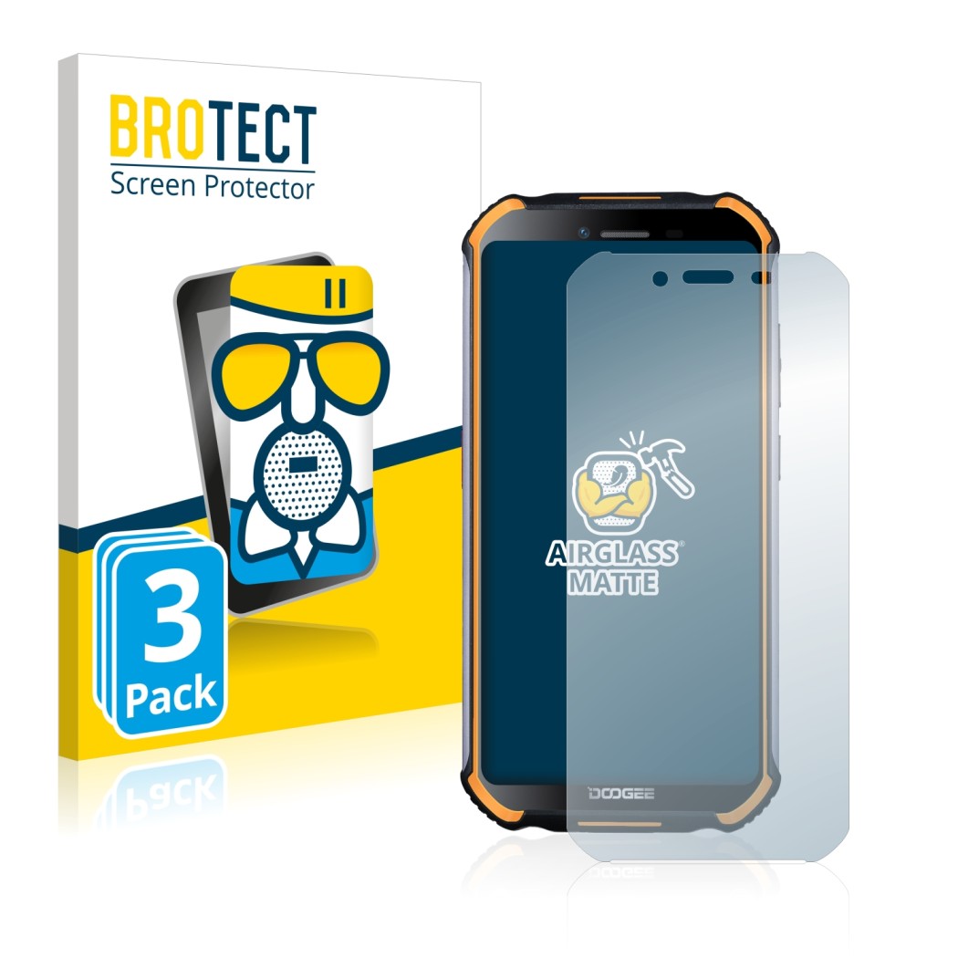 Face avant d’un emballage produit avec le logo de la marque BROTECT. À côté, l’appareil Doogee S40 Pro est représenté avec la