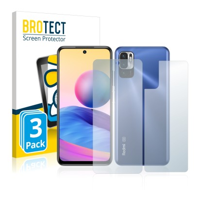 Vorderseite einer Produktverpackung mit dem Markenlogo BROTECT. Daneben ist das Gerät Xiaomi Redmi Note 10 5G (Display+Rücksei