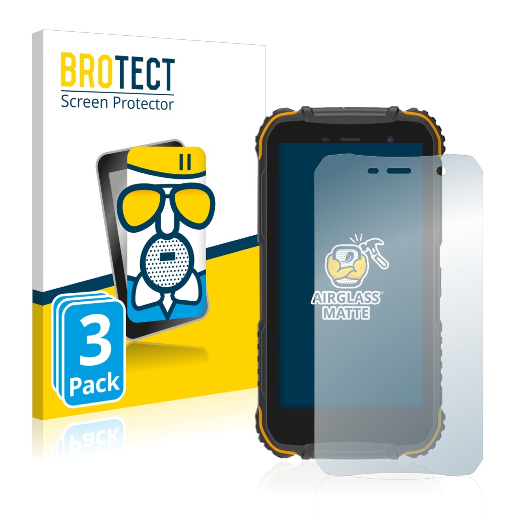 Parte frontale di una confezione del prodotto con il logo del marchio BROTECT. Accanto è raffigurato il dispositivo Doogee S35
