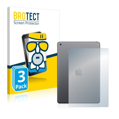 Face avant d’un emballage produit avec le logo de la marque BROTECT. À côté, l’appareil Apple iPad 10.2″ WiFi 2021 (9ème Gen.,