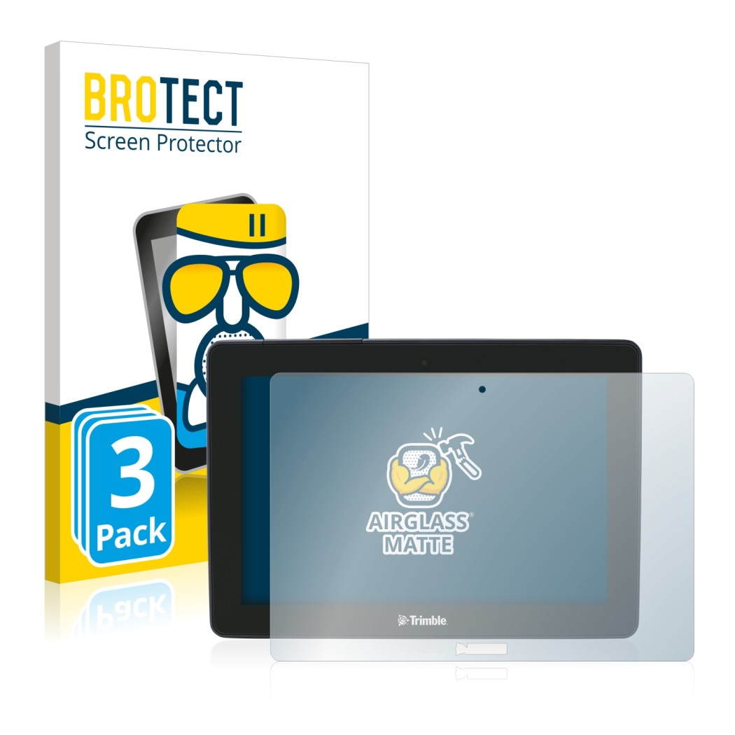 Front side of a product packaging with the brand logo BROTECT. Next to it is the device Trimble GFX-750 shown with the corresp