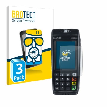 Vorderseite einer Produktverpackung mit dem Markenlogo BROTECT. Daneben ist das Gerät ingenico Desk/5000 mit dem zugehörigen D