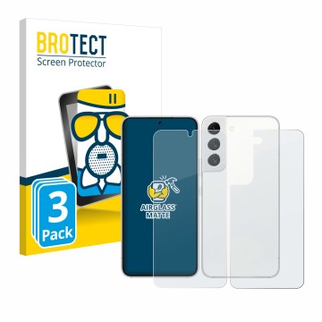 Parte frontal de un envase de producto con el logotipo de la marca BROTECT. Al lado se muestra el dispositivo Samsung Galaxy S