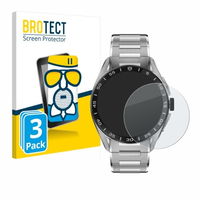 Front side of a product packaging with the brand logo BROTECT. Next to it is the device TAG Heuer Connected Calibre E4 (45 mm)