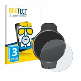 Parte frontal de un envase de producto con el logotipo de la marca BROTECT. Al lado se muestra el dispositivo Polar Pacer Pro 
