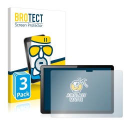 Parte frontal de un envase de producto con el logotipo de la marca BROTECT. Al lado se muestra el dispositivo Lenovo Tab M10 (