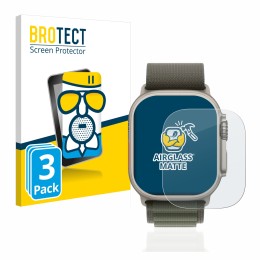 Front side of a product packaging with the brand logo BROTECT. Next to it is the device Apple Watch Ultra (49 mm) shown with t