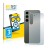Front side of a product packaging with the brand logo BROTECT. Next to it is the device Samsung Galaxy S23 Plus (Back) shown w