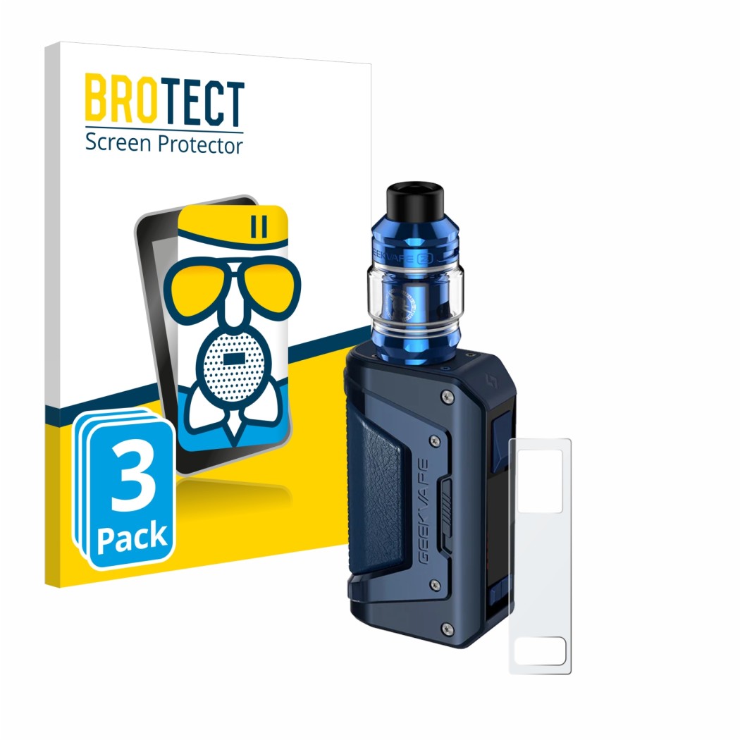Front side of a product packaging with the brand logo BROTECT. Next to it is the device GeekVape Aegis Legend 2 L200 shown wit