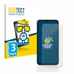 Vorderseite einer Produktverpackung mit dem Markenlogo BROTECT. Daneben ist das Gerät Samsung Galaxy A34 5G mit dem zugehörige