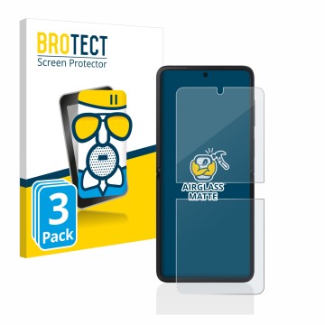 Vorderseite einer Produktverpackung mit dem Markenlogo BROTECT. Daneben ist das Gerät Oppo Find N2 Flip mit dem zugehörigen Di