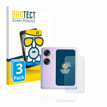 Parte frontal de un envase de producto con el logotipo de la marca BROTECT. Al lado se muestra el dispositivo Oppo Find N2 Fli