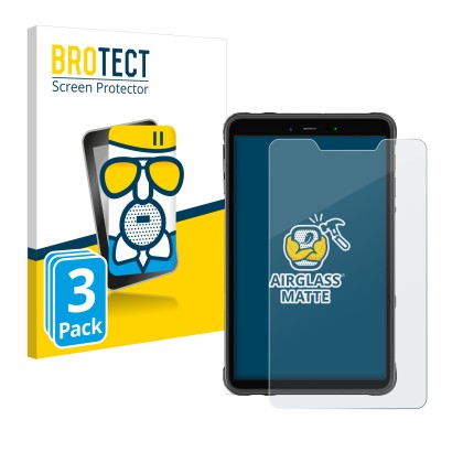 Front side of a product packaging with the brand logo BROTECT. Next to it is the device Ulefone Armor Pad 8 shown with the cor