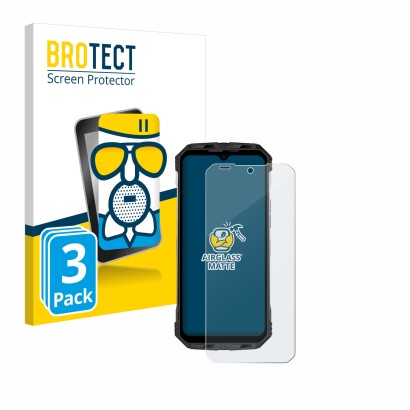 Vorderseite einer Produktverpackung mit dem Markenlogo BROTECT. Daneben ist das Gerät Doogee S110 mit dem zugehörigen Displays