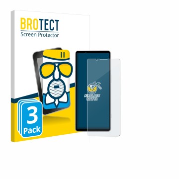 Front side of a product packaging with the brand logo BROTECT. Next to it is the device Sony Xperia 5 V shown with the corresp