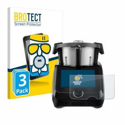 Front side of a product packaging with the brand logo BROTECT. Next to it is the device SilverCrest Monsieur Cuisine Smart BLA