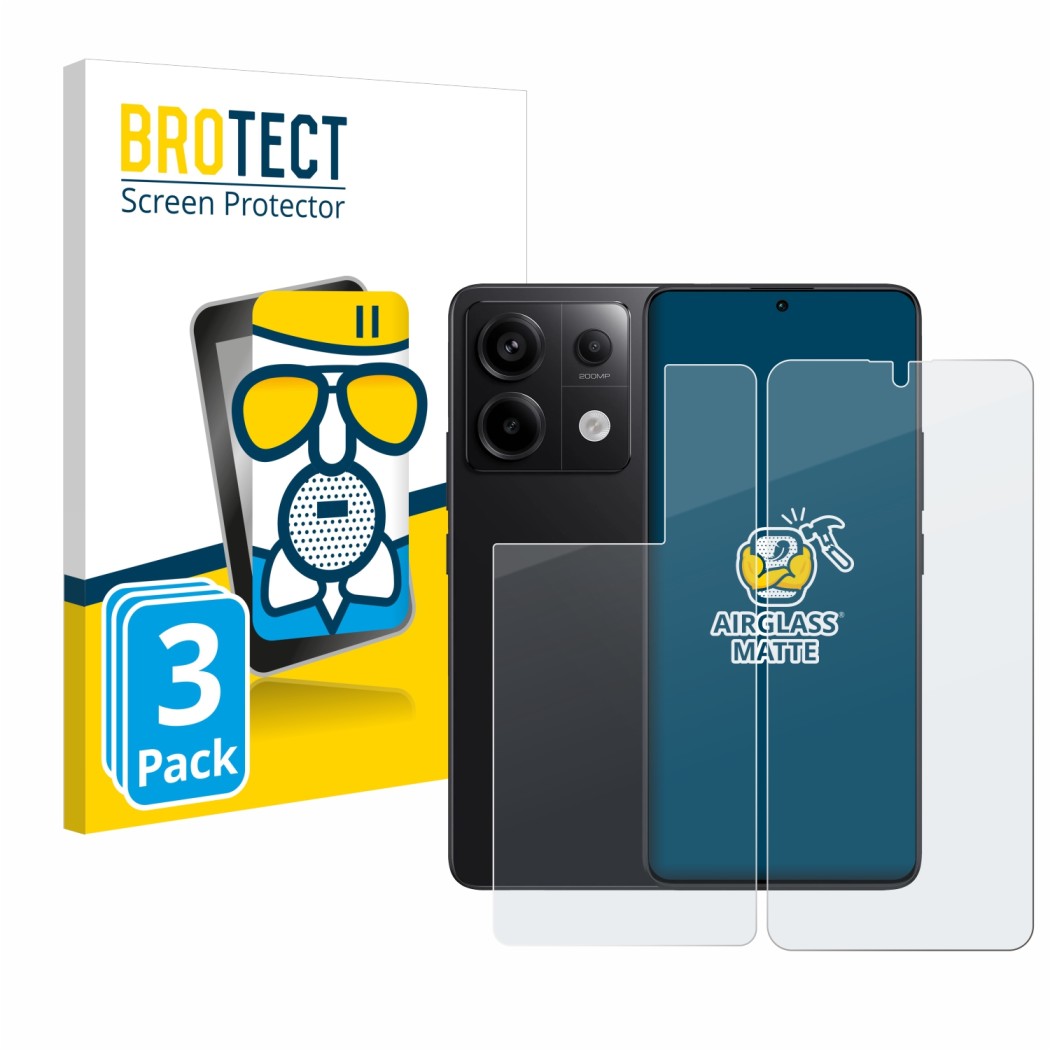 Parte frontale di una confezione del prodotto con il logo del marchio BROTECT. Accanto è raffigurato il dispositivo Xiaomi Red