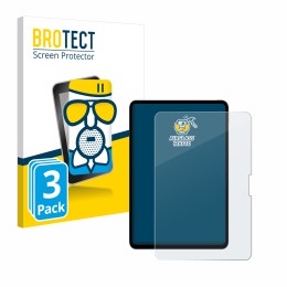 Face avant d’un emballage produit avec le logo de la marque BROTECT. À côté, l’appareil Apple iPad Pro 13