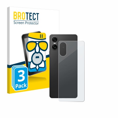 Vorderseite einer Produktverpackung mit dem Markenlogo BROTECT. Daneben ist das Gerät Sony Xperia 10 VI (Rückseite) mit dem zu