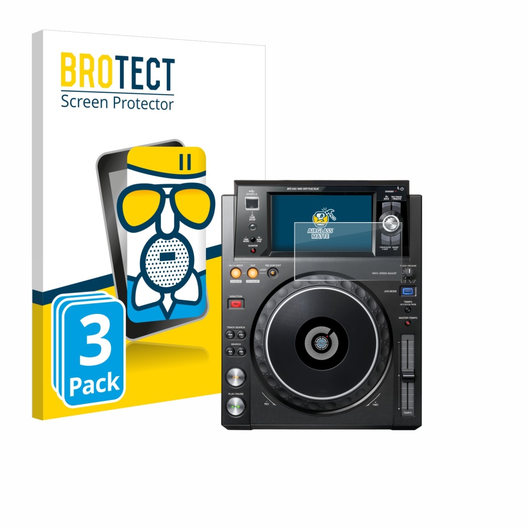 Vorderseite einer Produktverpackung mit dem Markenlogo BROTECT. Daneben ist das Gerät Pioneer XDJ -1000MK2 mit dem zugehörigen