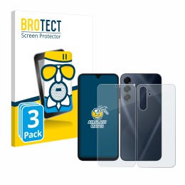 Parte frontal de un envase de producto con el logotipo de la marca BROTECT. Al lado se muestra el dispositivo Samsung Galaxy A