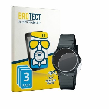 Front side of a product packaging with the brand logo BROTECT. Next to it is the device Casio Collection MQ-24 shown with the 