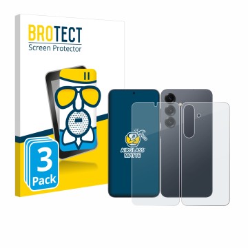 Vorderseite einer Produktverpackung mit dem Markenlogo BROTECT. Daneben ist das Gerät Samsung Galaxy S25 Plus (Display+Rücksei