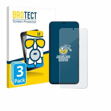 Front side of a product packaging with the brand logo BROTECT. Next to it is the device Samsung Galaxy S25 Enterprise Edition 
