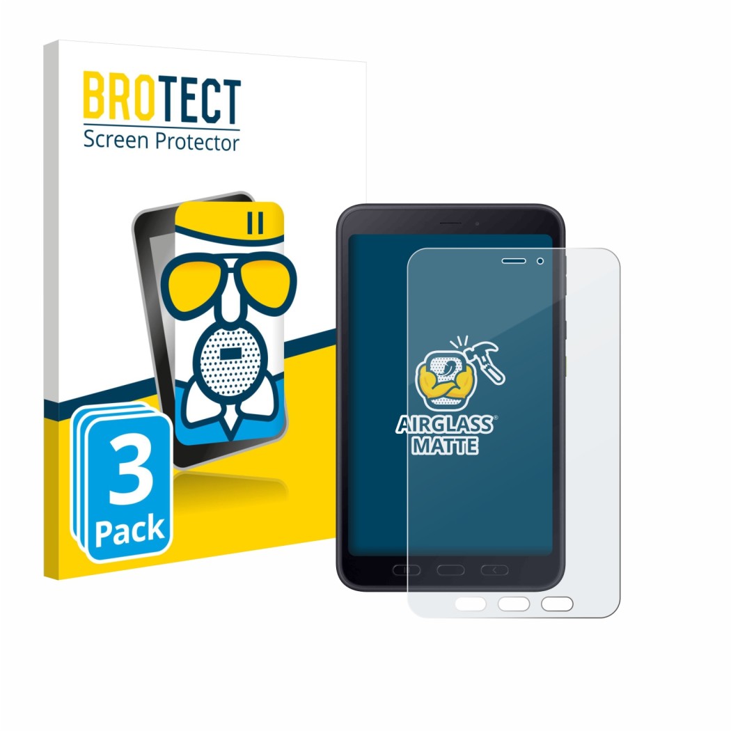 Vorderseite einer Produktverpackung mit dem Markenlogo BROTECT. Daneben ist das Gerät Samsung galaxy Tab Active 5 5G Enterpris