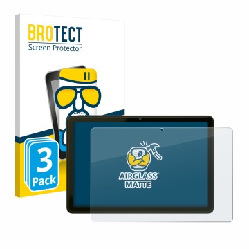 Parte frontal de un envase de producto con el logotipo de la marca BROTECT. Al lado se muestra el dispositivo VALE Tablet V10A