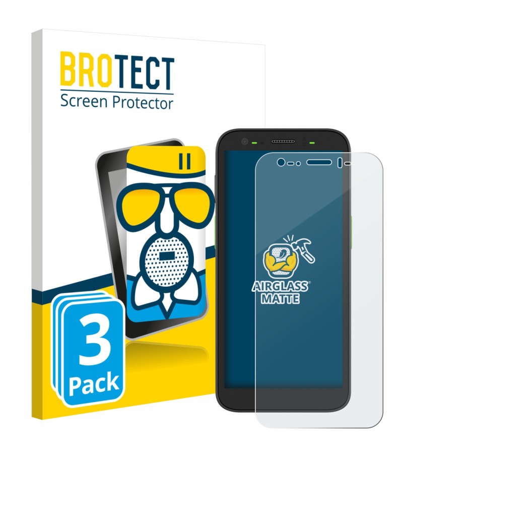 Face avant d’un emballage produit avec le logo de la marque BROTECT. À côté, l’appareil Zebra TC501 est représenté avec la pro