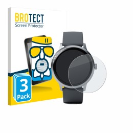 Face avant d’un emballage produit avec le logo de la marque BROTECT. À côté, l’appareil Pebble Round 2 est représenté avec la 