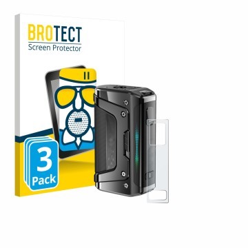 Vorderseite einer Produktverpackung mit dem Markenlogo BROTECT. Daneben ist das Gerät GeekVape Aegis Legend 5 mit dem zugehöri