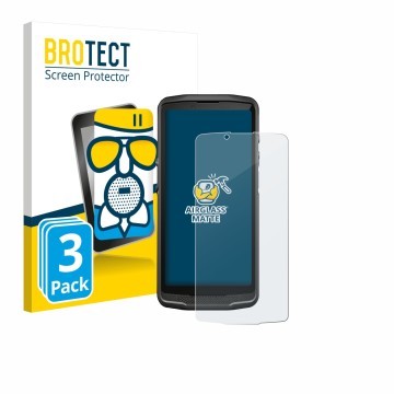 Parte frontale di una confezione del prodotto con il logo del marchio BROTECT. Accanto è raffigurato il dispositivo Crosscall 