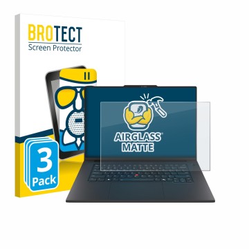 Vorderseite einer Produktverpackung mit dem Markenlogo BROTECT. Daneben ist das Gerät Lenovo ThinkPad P1 Gen 8 16