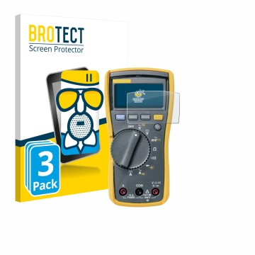 Face avant d’un emballage produit avec le logo de la marque BROTECT. À côté, l’appareil Fluke MultiMeter 113 est représenté av