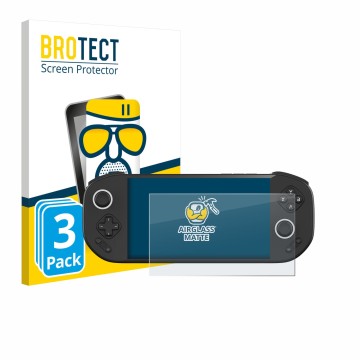 Front side of a product packaging with the brand logo BROTECT. Next to it is the device MANGMI Pocket Max shown with the corre