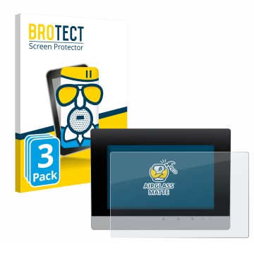 Vorderseite einer Produktverpackung mit dem Markenlogo BROTECT. Daneben ist das Gerät WAGO Touch Panel 600 Web Panel mit dem z