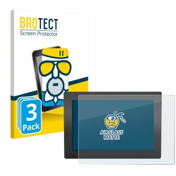 Vorderseite einer Produktverpackung mit dem Markenlogo BROTECT. Daneben ist das Gerät WAGO Web Panel 400 mit dem zugehörigen D