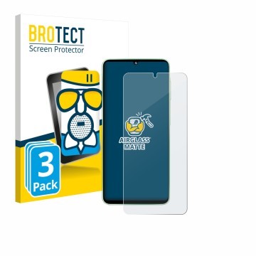 Front side of a product packaging with the brand logo BROTECT. Next to it is the device Samsung Galaxy F70e shown with the cor