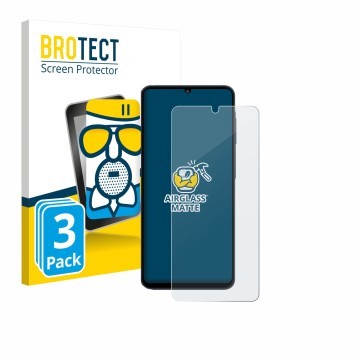 Parte frontal de un envase de producto con el logotipo de la marca BROTECT. Al lado se muestra el dispositivo Samsung Galaxy M