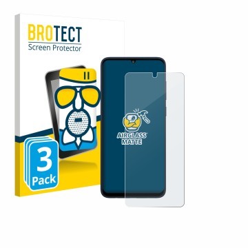 Face avant d’un emballage produit avec le logo de la marque BROTECT. À côté, l’appareil Samsung Galaxy F05 est représenté avec